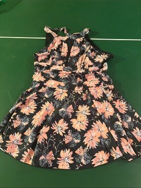 Floral High-Neck One-Piece Swim Dress in Peach and Black
